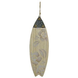 16 Inch Carved Wood & Metal Flower Surfboard Wall Hanging Beach Home Decor Art
